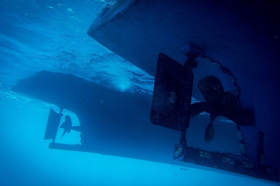 underwater view of yacht