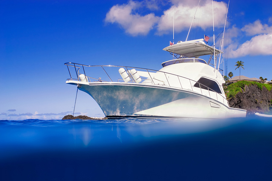 yacht by island